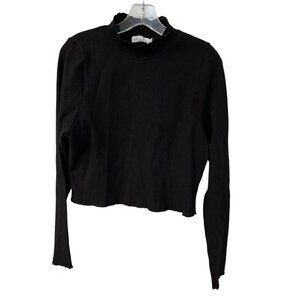 New Good American Cropped Mock Neck Ribbed Long Sleeve Shirt Size 4 Black